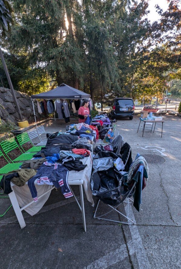 Clothing swap leftovers at another neighborhood giveaway event